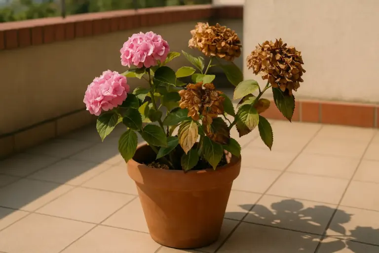 Posizione delle ortensie in vaso sul terrazzo: l’errore che brucia i fiori