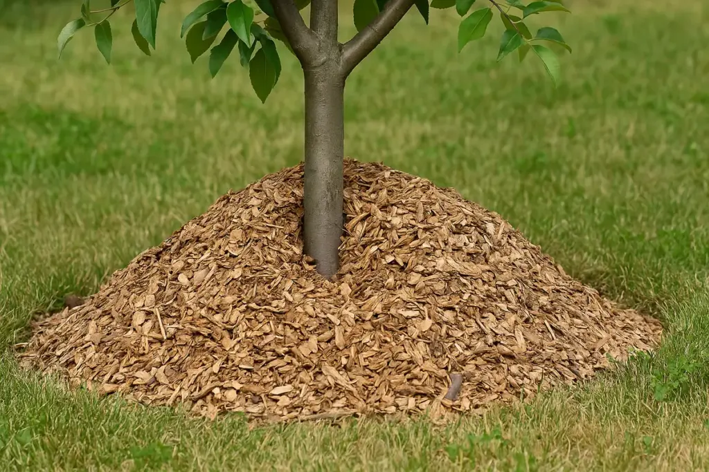 Pacciamatura attorno agli alberi da frutto: gli errori che soffocano le radici